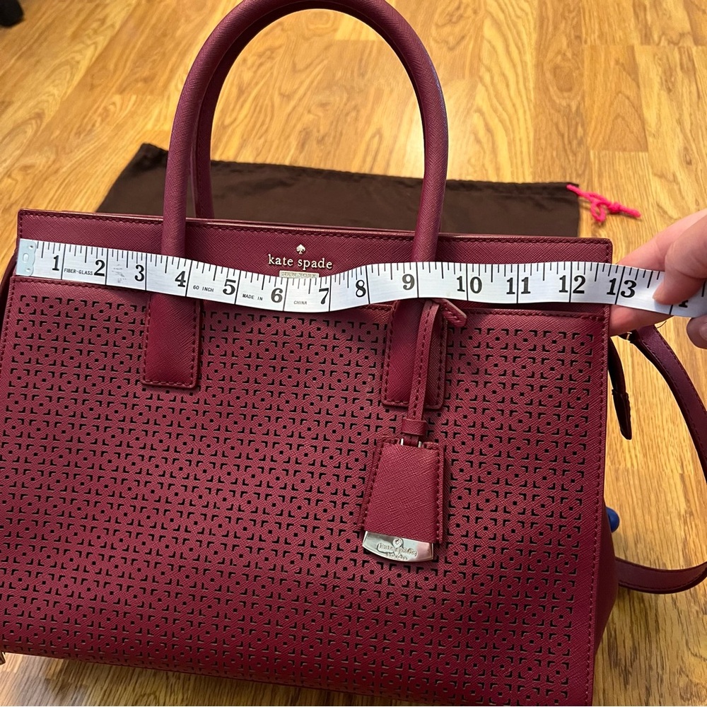 Kate Spade Cameron Street perforated Candace Maroon Satchel with dust bag - Picture 7 of 14